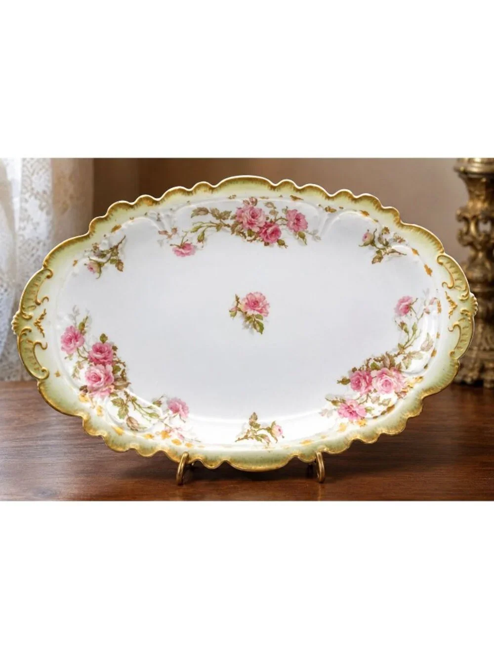 Belle Epoch  GDA Haviland Limoges Rose Scalloped Serving Tray Platter Antique